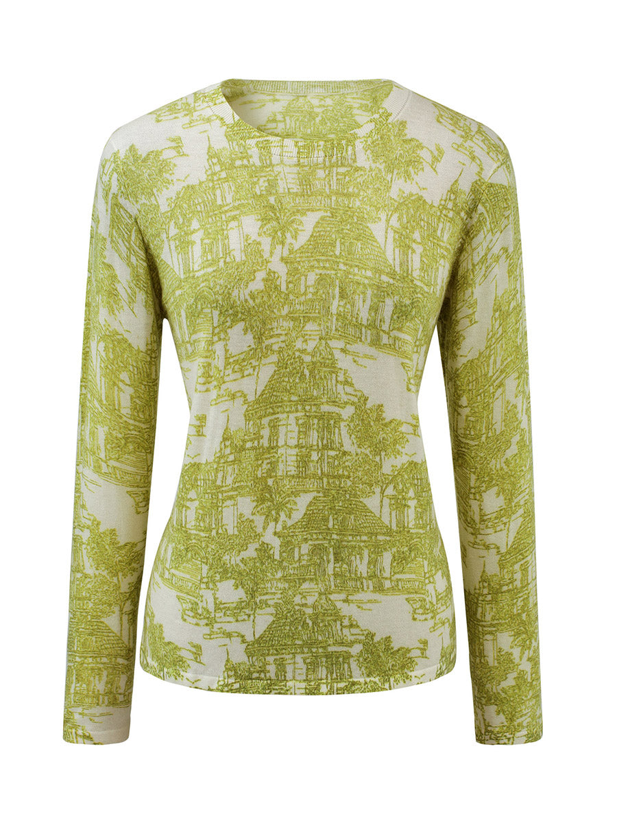 COMOBOCA Women's Cityscape Print Knit Sweater