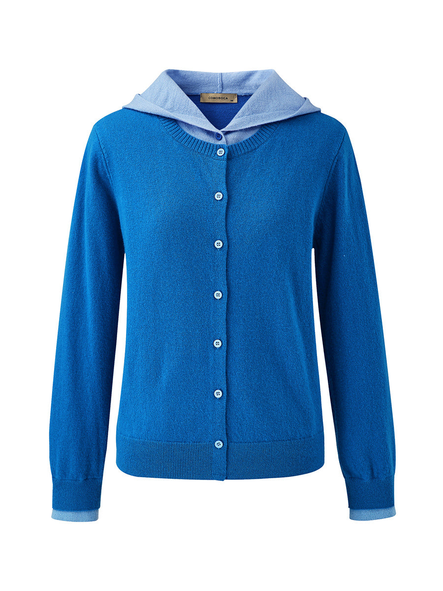 COMOBOCA 100% Wool Women's Contrast Button Down Hoodie