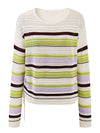 COMOBOCA Women's Striped Mesh Ruched Drawstring Knit Sweater