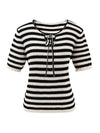 COMOBOCA Women's Tie-Neck Striped Knit T-Shirt