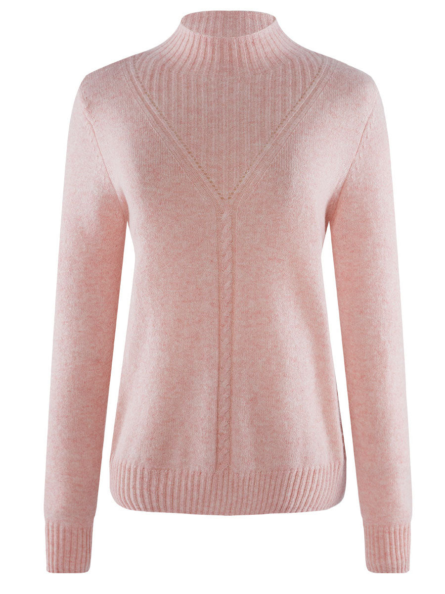 COMOBOCA LIGHT PINK 100% Cashmere Mock Neck Ribbed Knit Sweater