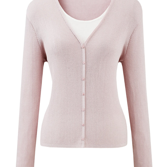 COMOBOCA Women's Ribbed Knit V-Neck Faux Cardigan