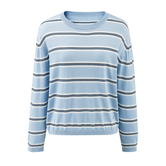 COMOBOCA Women's Striped Round Neck Knit Sweater