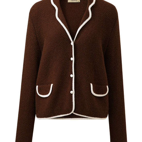 COMOBOCA 100% Cashmere Women's Contrast Trim Knit Cardigan