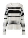 COMOBOCA Women's Asymmetric Stripe Mesh Knit Round Neck Sweater