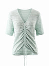 COMOBOCA Women's V-Neck Ruched Knit T-Shirt