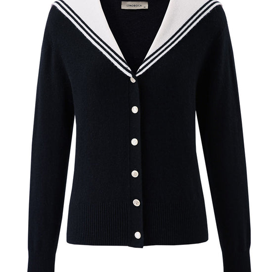 COMOBOCA 100% Cashmere Women's Sailor Collar Cardigan