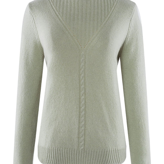 COMOBOCA LIGHT GREEN 100% Cashmere Mock Neck Ribbed Knit Sweater