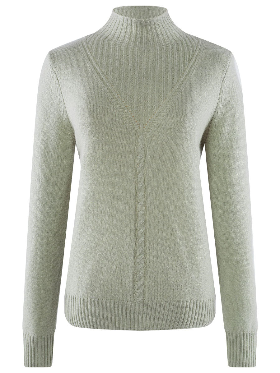 COMOBOCA LIGHT GREEN 100% Cashmere Mock Neck Ribbed Knit Sweater