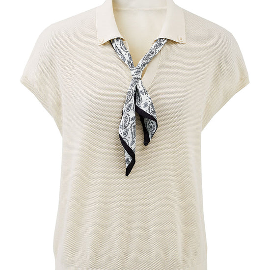 COMOBOCA Women's Paisley Scarf Polo Collar Waffle Knit T-Shirt