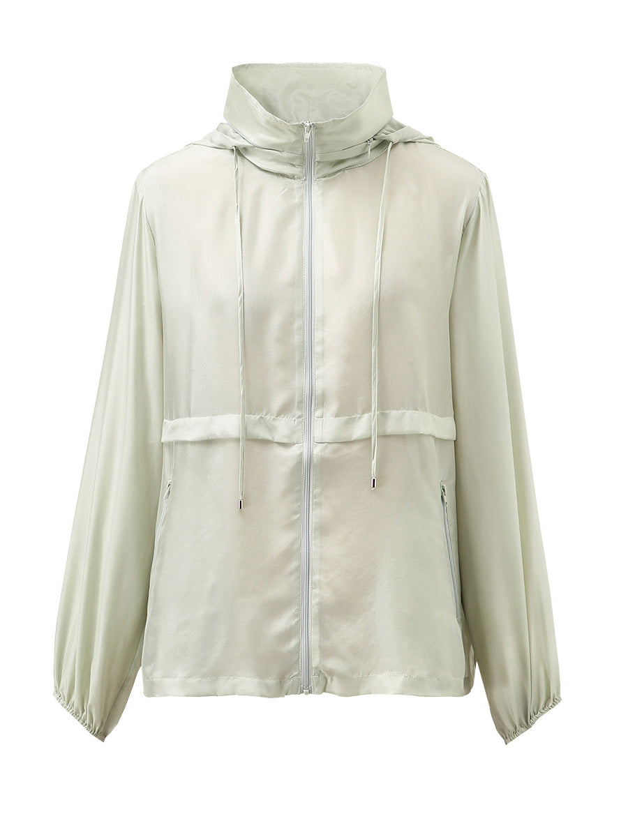 COMOBOCA 100% Mulberry Silk Women's Zip Up Hooded Jacket