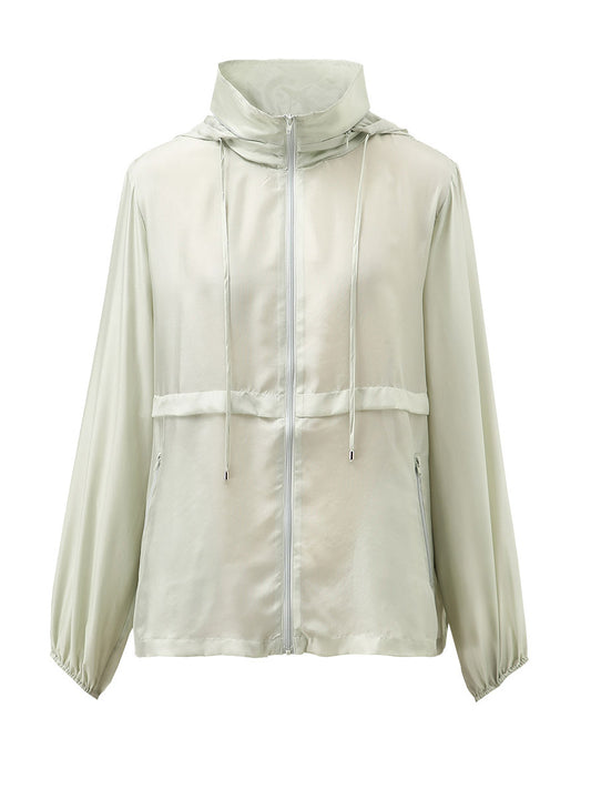 COMOBOCA 100% Mulberry Silk Women's Zip Up Hooded Jacket