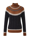 COMOBOCA 100% Cashmere Women's Cable Fair Isle Turtleneck Sweater