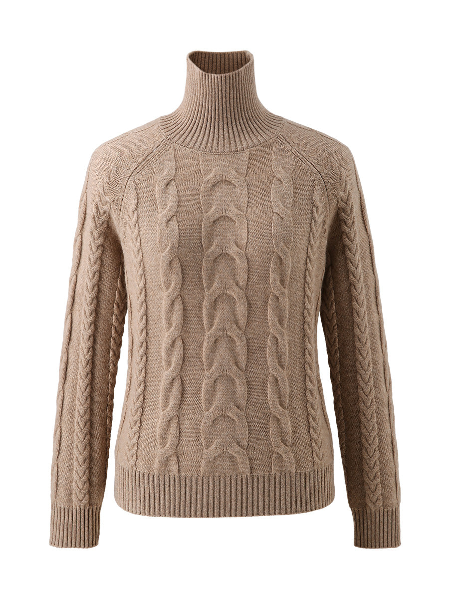 COMOBOCA 100% Cashmere Women's Turtleneck Cable Knit Sweater