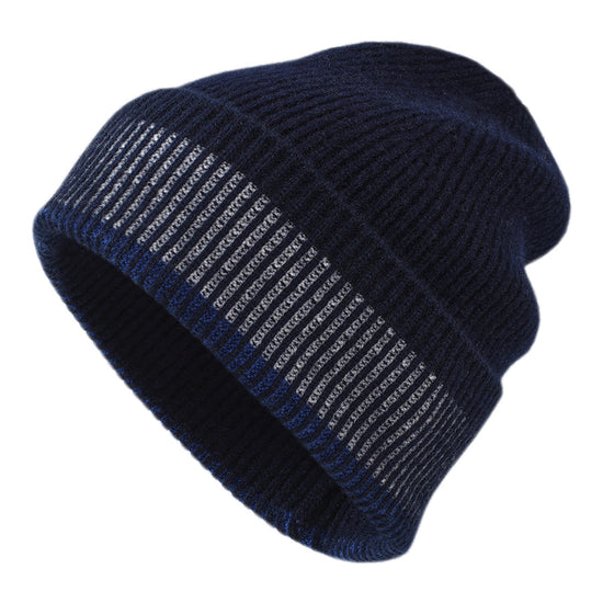 COMOBOCA 100% Wool Men's Striped Ribbed Knit Beanie