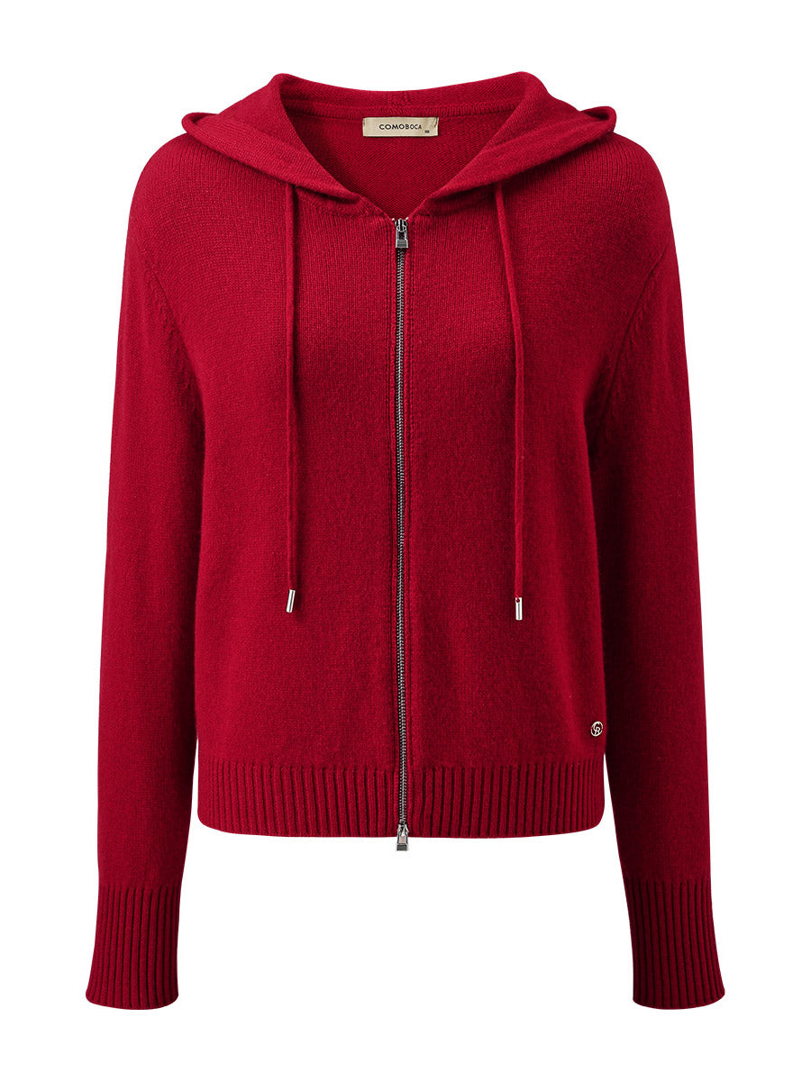 COMOBOCA 100% Cashmere Women's Knit Zip Cardigan Hoodie