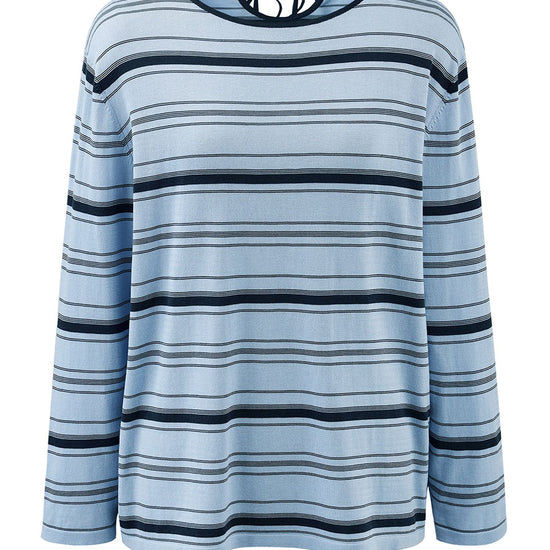 COMOBOCA Women's Striped Back Tie Knit Sweater