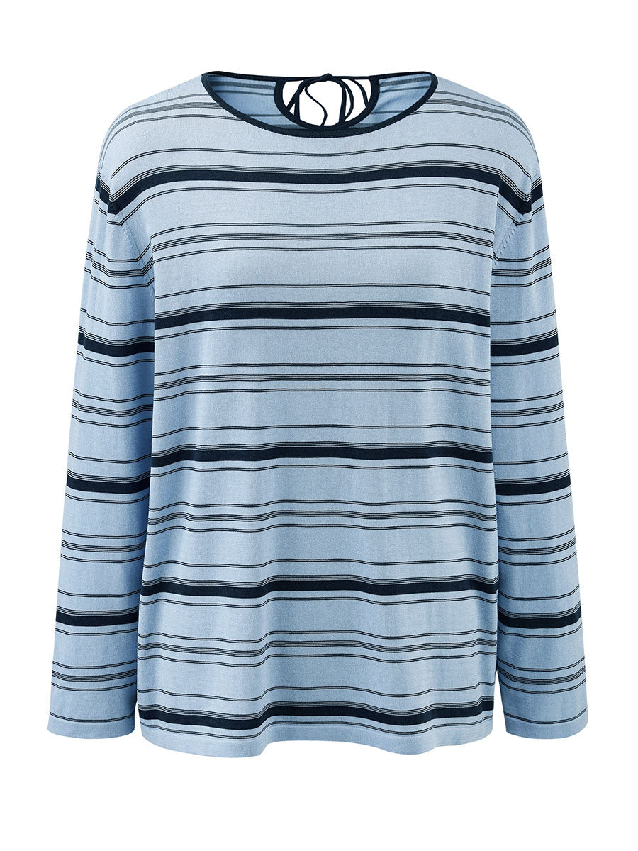 COMOBOCA Women's Striped Back Tie Knit Sweater