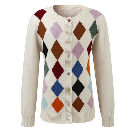 COMOBOCA 100% Wool Kids' Colorful Buttons Argyle Cardigan