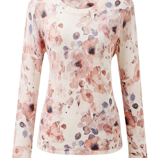 COMOBOCA Women's Floral Round Neck Sweater