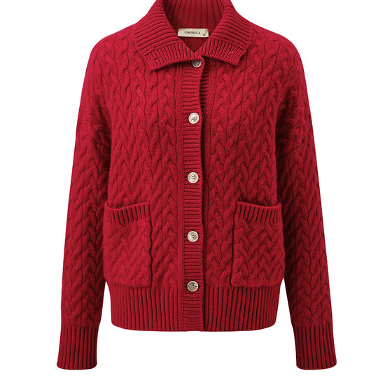 COMOBOCA 100% Cashmere Women's Cable Knit Pocket Cardigan