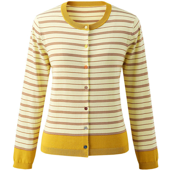 COMOBOCA Women's Striped Color Block Button Front Cardigan