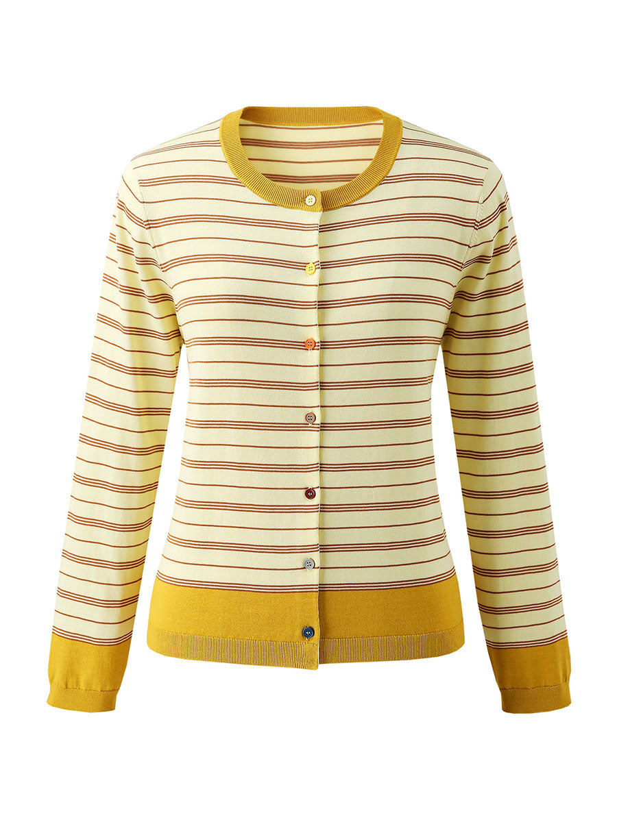COMOBOCA Women's Striped Color Block Button Front Cardigan