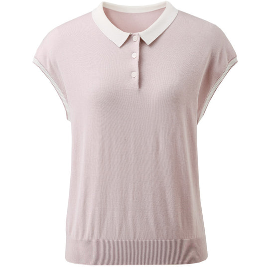 COMOBOCA Women's Cotton Silk Ribbed Polo Neck Knit T-Shirt