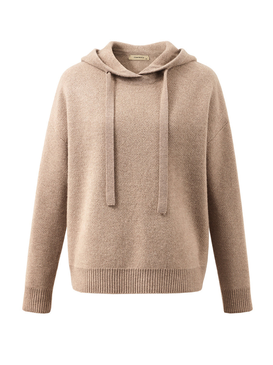 COMOBOCA 100% Wool Women's Sweater Casual Knit Hoodie