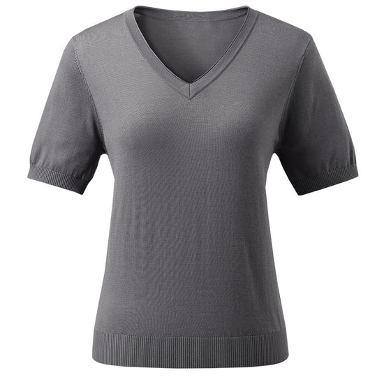 COMOBOCA Women's Lyocell V-Neck Ribbed Knit T-Shirt