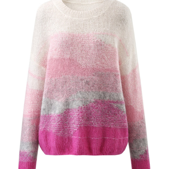 COMOBOCA Women's Mohair Crew Neck Gradient Knit Sweater