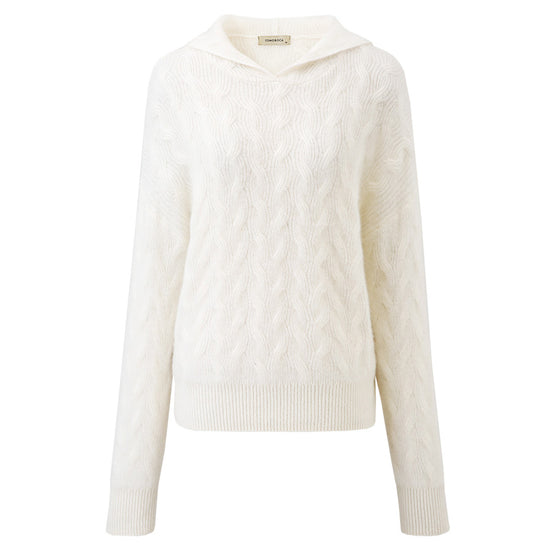 COMOBOCA 100% Cashmere Women's Cable Knit Hooded Sweater