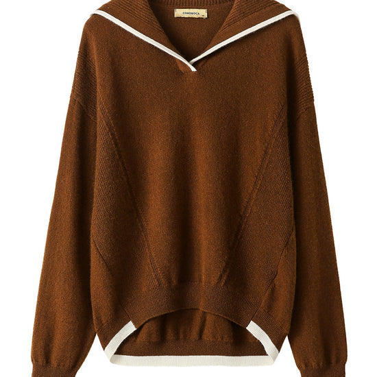 COMOBOCA 100% Cashmere Women's Sailor Collar Sweater