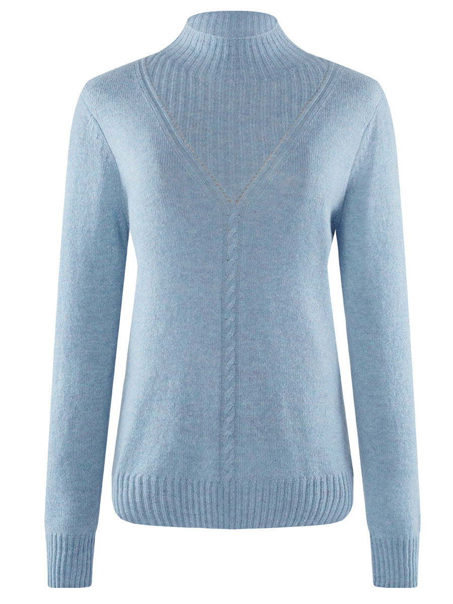 COMOBOCA LIGHT BLUE 100% Cashmere Mock Neck Ribbed Knit Sweater