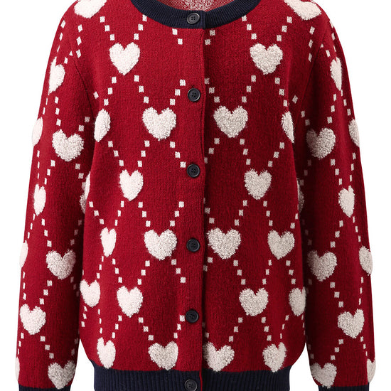 COMOBOCA 100% Wool Kids' Heart Pattern Knit Cardigan