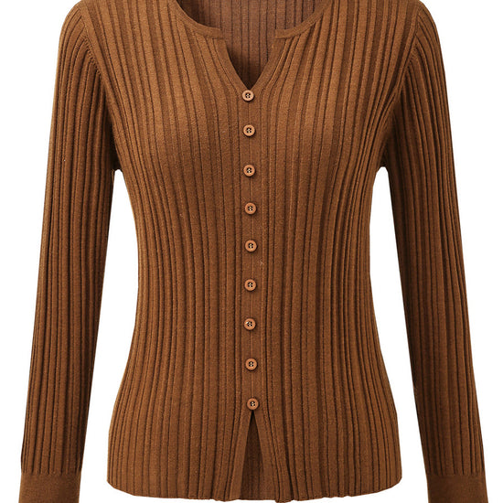 COMOBOCA Women's Ribbed V-Neck Faux Cardigan Sweater