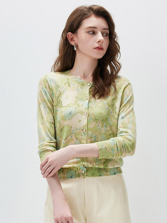 COMOBOCA Floral Women's Watercolor Floral Print Knit Cardigan