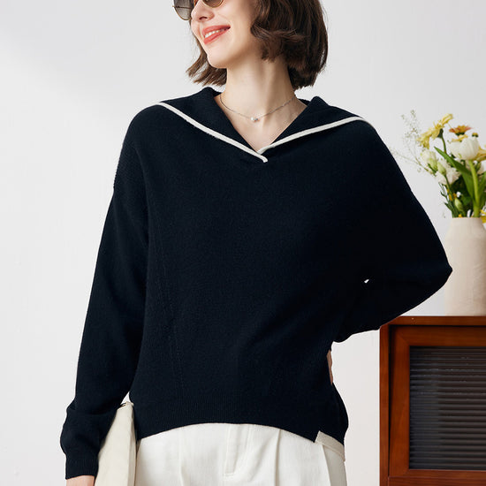 COMOBOCA 100% Cashmere Women's Sailor Collar Sweater