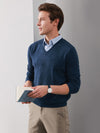 COMOBOCA DARK BLUE 100% Cashmere Men's V-Neck Sweater