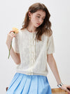 Women’s Round Neck Solid Color Linen Knit Cardigan with Single Button