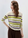 COMOBOCA Women's Striped Mesh Ruched Drawstring Knit Sweater