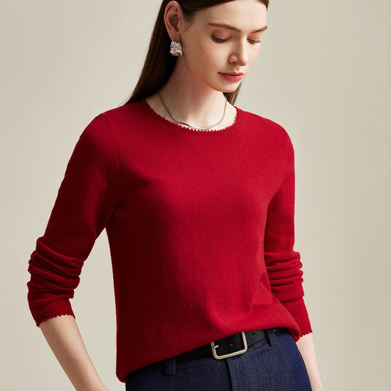 COMOBOCA Red 100% Cashmere Women's Knit Pullover Sweater