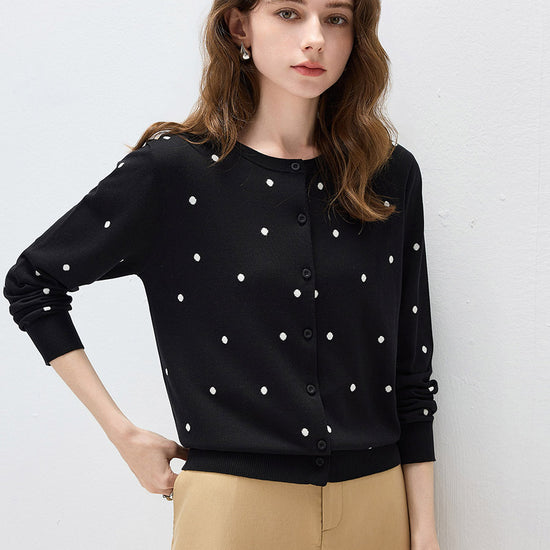 COMOBOCA Women's Lyocell Polka Dot Knit Cardigan