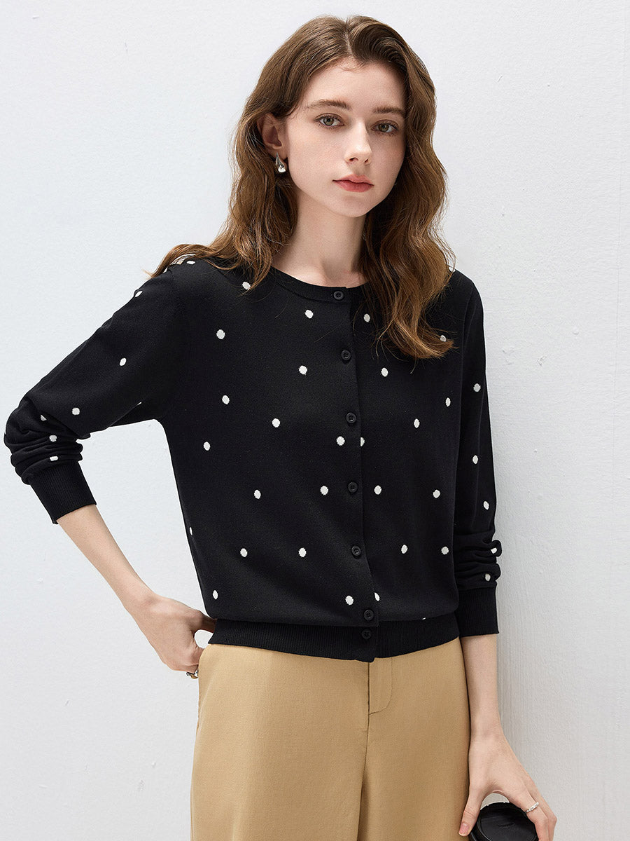 COMOBOCA Women's Lyocell Polka Dot Knit Cardigan