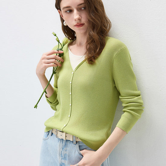 COMOBOCA Women's Ribbed Knit V-Neck Faux Cardigan