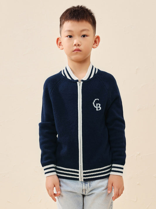 COMOBOCA 100% Wool Kid's Cable Knit Zip Up Coat