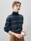 COMOBOCA 100% Cashmere Women's Fair Isle Turtleneck Sweater