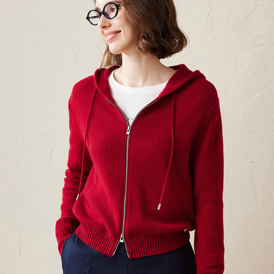COMOBOCA 100% Cashmere Women's Knit Zip Cardigan Hoodie