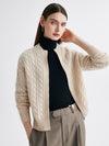 COMOBOCA 100% Cashmere Women's Cable Zip Up Knit Cardigan