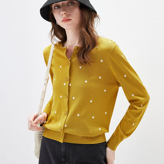 COMOBOCA Women's Lyocell Polka Dot Knit Cardigan